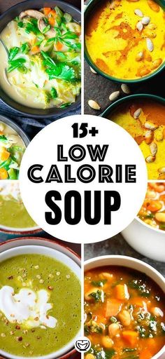 different soups with the words low calorie soup