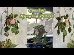 crochet hanging plants in the shape of animals