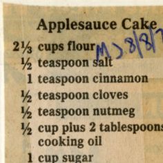 an old recipe for apple sauce cake