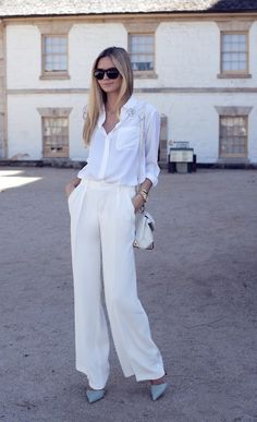 Sofiaz Choice Perfect Fall Outfit, All White Outfit, Elegante Casual, Outfit Trends, Inspired Outfits, Wide Pants, 가을 패션, Outfits Casual, White Outfits