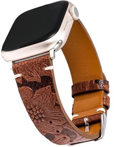 PRICES MAY VARY. Unique Style: The intricately carved floral design offers a distinctive and elegant look for your iWatch. The compatible with apple watch leather band women blends fashion, comfort and durability in one, adding a touch of sophistication to your ensemble. Perfect Fit: Made of high-quality leather. Designed to accommodate a wide range of wrist sizes, from 5.1 inches to 8.0 inches (129mm to 203mm), ensuring a comfortable and secure fit for a variety of users. Compatible Model: This Apple Watch Leather Band, Apple Watch Leather, Leather Apple Watch Band, Leather Apple Watch, Western Vintage, Apple Watch Bands Leather, Retro Floral, Apple Watch Band, Apple Watch Series