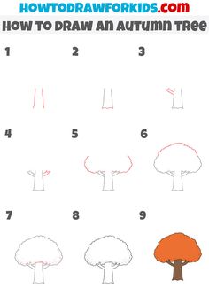 how to draw an autumn tree with step by step instructions for kids and beginners