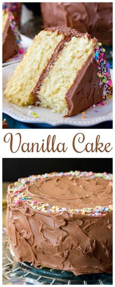 vanilla cake with chocolate frosting and sprinkles on the top, side by side