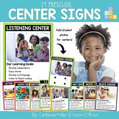 a poster with pictures of children and the words center signs