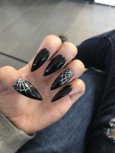 Gothic Coffin Nails, Spiderweb Nails, Gothic Coffin, Band Nails, Goth Nails, Summery Nails, Inspired Nails, Dope Nail Designs, Goth Jewelry