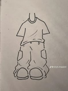 a drawing of a person's shirt and pants, with one foot on the ground