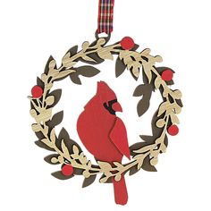 a christmas ornament with a cardinal on it