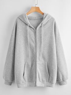 Solid Zip Up Drawstring Hooded Sweatshirt | EMERY ROSE Women Sweatshirts, Lined Hoodie, Hoodie Outfit, Zip Up Hoodies, Drawstring Hoodie, Trendy Fashion Women, Grey Hoodie, Grey Sweatshirt, Gray Jacket