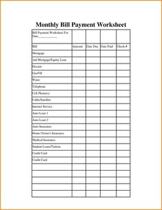 the printable bill payment worksheet is shown in this image, it shows how much