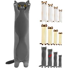 a cat shaped object with eight different sizes and colors