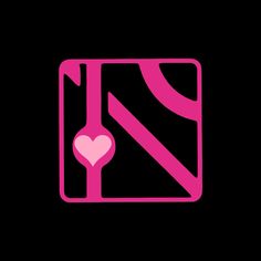 a pink and black square with a heart on it's side, in the center