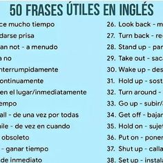 a blue poster with the words 50 frases utiles en ingles