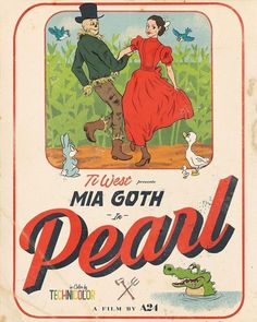 an old poster for the movie mia goth peal with a man and woman dancing