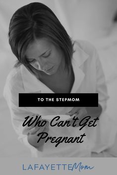 a woman sitting on top of a bed with the words to the stomach who can't get pregnant?