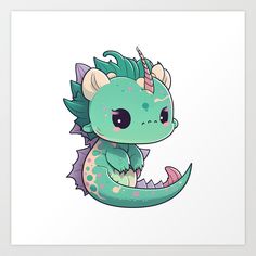 cute dragon - Kawaii Art Print by aifutureminds Kawaii Dragon Tattoo, Cute Dragon Illustration, Cny Design, Dragon Doodle, Dragon Bedding