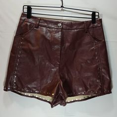 Nasty Gal Faux Leather Size 10 Studded Shorts Nwt Dark Red High End Brown Party Bottoms Short Length, Party Brown Short Bottoms, Party Brown Short-length Bottoms, Party Brown Short Length Bottoms, Red Leather Shorts Outfit, Red Leather Shorts, Leather Shorts Outfit, Studded Shorts, Red High