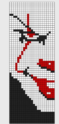 a cross stitch pattern with the image of a clown's face in red and black