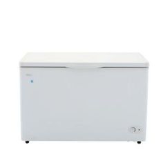 a white chest freezer sitting on top of a table