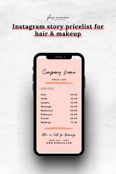 the instagramm story projetlist for hair and makeup is displayed on an iphone