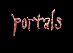 the word portraits written in red ink on a black background