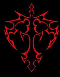 a red and black design on a black background with the words,'love is all around us '