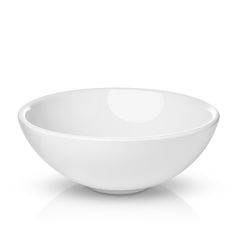 a white bowl on a white background with reflection in the bowl and clipping for text