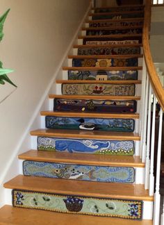 the stairs are painted with colorful designs