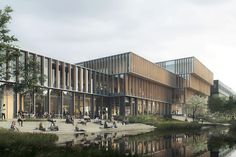 an artist's rendering of the exterior of a building with people sitting on steps