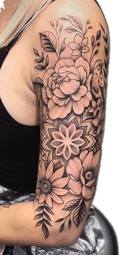 a woman with a flower tattoo on her arm