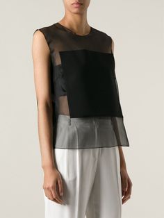 Gianluca Capannolo Sleeveless Sheer Top - - Farfetch.com Architectural Clothing, Neutral Color Outfits, Silhouette Mode, Fancy Shirt, Organza Shirt, Linen Top Women, Dressy Casual Outfits, Fashion Silhouette, Clothing Designs