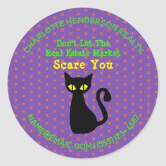 a round sticker with a black cat on it that says, don't let the