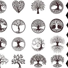 the tree of life symbols are shown in different styles and sizes, including one for each individual