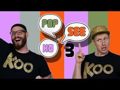 two men wearing t - shirts that say pop see no 3 and the other says koo