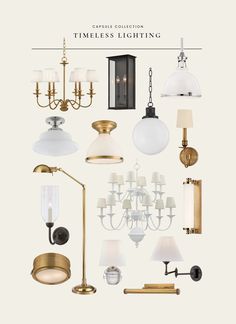 an assortment of lamps and lights on a white background with the words, lamp collection