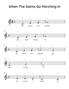 sheet music with the words when the saints go marching in