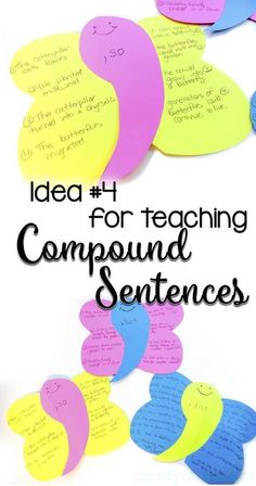 the words idea 4 for teaching compound sentences are written in different colors and shapes