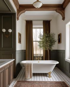 a bathroom with a bathtub and rug in it