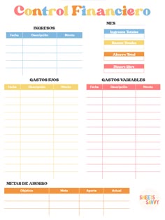 a printable balance sheet with the words, control finance and other things to do