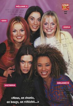 the spice girls are posing for a magazine cover