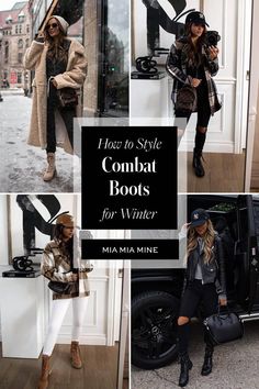 From designer combat boots to more affordable ones, I just keep adding more to my stash. I love how they instantly toughen up an outfit and add a masculine touch. Today, I'm sharing the best winter combat boot outfits that will have you stylish and ready for any occasion whether you're rocking black combat boots or beige combat boots. #combatboots #winterboots #styletips #outfitinspo Lace Up Boot Outfits Fall, Lv Combat Boots Outfit, Fendi Rockoko Combat Boots Outfit, Combat Ankle Boots Outfit, Combat Jacket Women, Black Skirt Combat Boots, Dress Outfits With Combat Boots, Black Lace Up Boots Outfit Winter, Black Military Boots Outfit