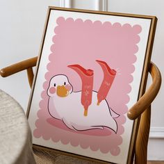 there is a painting on the back of a chair that has a duck in it