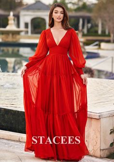 Red Prom Dress Long Sleeve, Prom Dresses With Ruffles, Dresses With Ruffles, Eritrean Dress, Red Chiffon Dress, Chiffon Prom Dresses, Long Sleeve Chiffon Dress, Ruffle Prom Dress, Long Sleeve Dress Formal