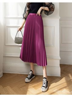 Pleated Non-stretch Flared Maxi Skirt, Non-stretch Lined Midi Skirt, Non-stretch Midi Pleated Skirt, Pink Pleated A-line Maxi Skirt, Pink A-line Pleated Maxi Skirt, Purple Pleated Skirted Bottoms, Non-stretch Purple Skirt For Spring, Purple Non-stretch Skirt For Spring, Spring Non-stretch Purple Skirt