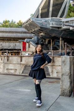 Kylo Ren outfit inspo (Ben Solo's sweater)📍 Galaxy's Edge, Disneyland Find me on tiktok and IG @traciemegumi #starwars #starwarsoutfit #kyloren #bensolo #outfit #miniskirt #disney #disneyears #batuu #galaxysedge Star Wars Outfit Disney, Star Wars Disney Park Outfit, Disneyland Outfits Star Wars, Kylo Ren Outfit, Star Wars Everyday Outfits, Disneyland California Star Wars, Star Wars Outfits, Geek Fashion, Kylo Ren