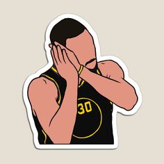 a basketball player covering his face with his hands sticker on the back of a shirt