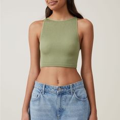 Cotton On Green High Neck Cropped Tank! Seamless Ribbed Material, Very Form Fitting And Flattering Labeled Size Xs But Can Fit S! Versatile Green Top With Seamless Construction, Versatile Green Seamless Tops, Green Seamless Tank Top For Spring, Casual Green Tank Top With Seamless Construction, Spring Green Tank Top With Seamless Construction, Basic Green Crop Top, Trendy Green Seamless Crop Top, Versatile Seamless Green Tank Top, Versatile Green Seamless Tank Top