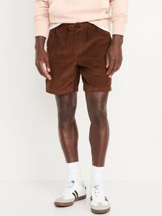 elastic-drawstring waist hip pockets back right welt pocket faux fly pull-on style relaxed hip and thigh hits above knee 7" regular inseam 8" tall inseam model is approx.  6'1" and wears size m (32w)machine wash according to the care instruction label  . Best Holiday gift for Men , perfect Shorts for Christmas! Brown Corduroy Shorts, Old Navy Men, Corduroy Shorts, Brown Corduroy, Shorts Men, Jogger Shorts, Bottom Clothes, Big And Tall, Welt Pocket