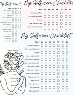 Selfcare Planner, Selfcare Journal, Checklist Self Care, Printable Self Care, Self Care Worksheets, Journal Tracker, Self Care Checklist, Journal Weekly