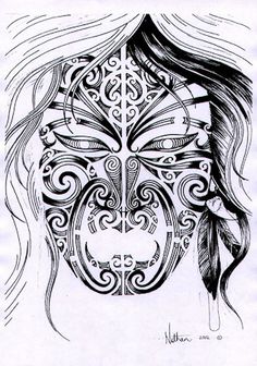 a drawing of a woman's face with an intricate design on the upper half of her face