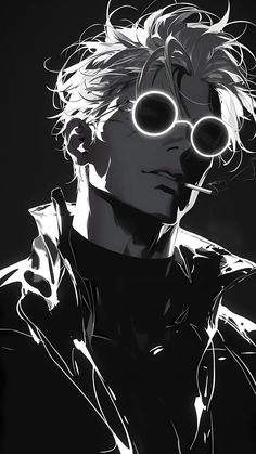 an anime character with glasses on his face and blonde hair, wearing a black jacket